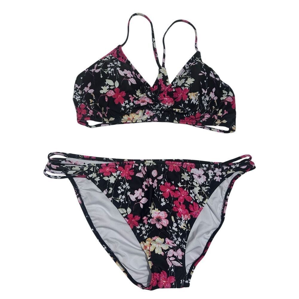 ZERACA Halter Bikini Set XL Floral Racerback Strappy Low Rise Swimsuit